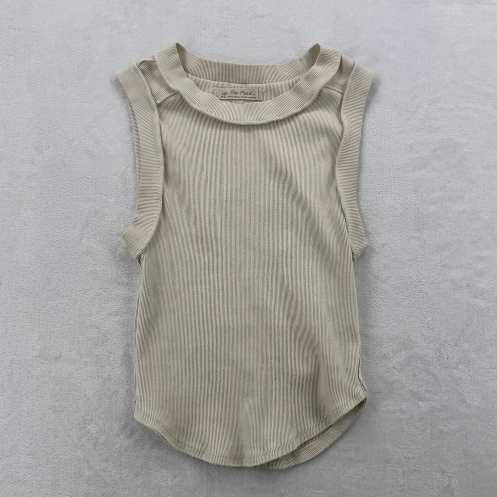 We The Free Muscle Tank Women Small Cream Excellent Ribbed Raw Edge Sleeveless